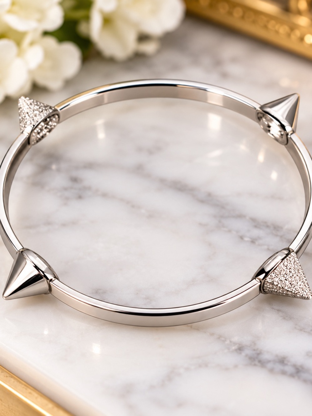 nOir NYC Silver Tone Spike Bangle Bracelet Statement Jewelry